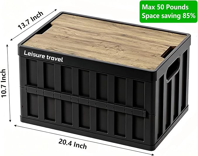 VIMI 50L Collapsible Storage Bins with Lids Stackable Utility Crates with Handles Plastic Large Folding Containers for Organizing Tools,Books,Food,Drinks,Camping&Transport (Black-3 Pack)