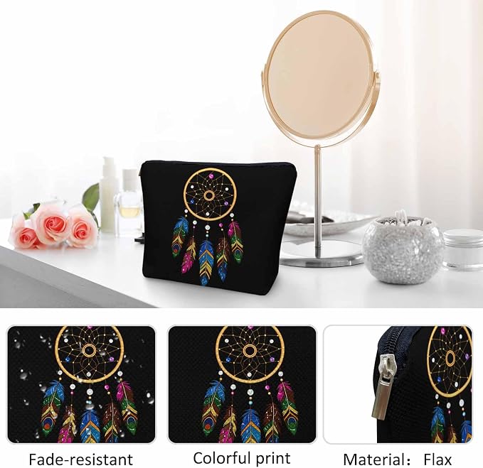 Woman Makeup Bag Dream Catcher, Native American Style Tribal Feathers Dream Catcher Makeup Bags Travel Cosmetic Bags Toiletry Makeup Organizer Pencil Pouch Cosmetic Bag For Owners Lady
