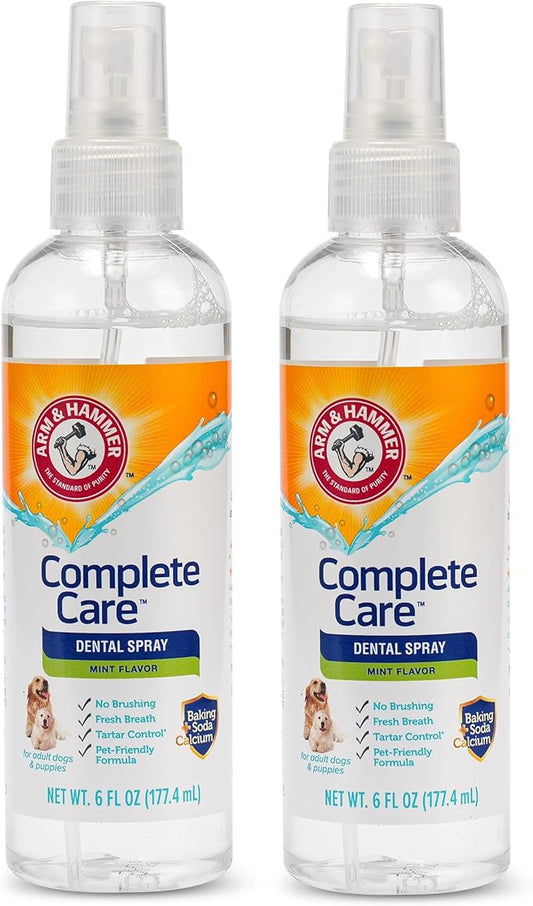 Arm & Hammer Complete Care Dog Dental Spray, Mint Flavor, Brushless Dog Breath Freshener with Baking Soda and Calcium for Tooth Enamel Support, Fluoride-Free, 6 Fl Oz - 2 Pack