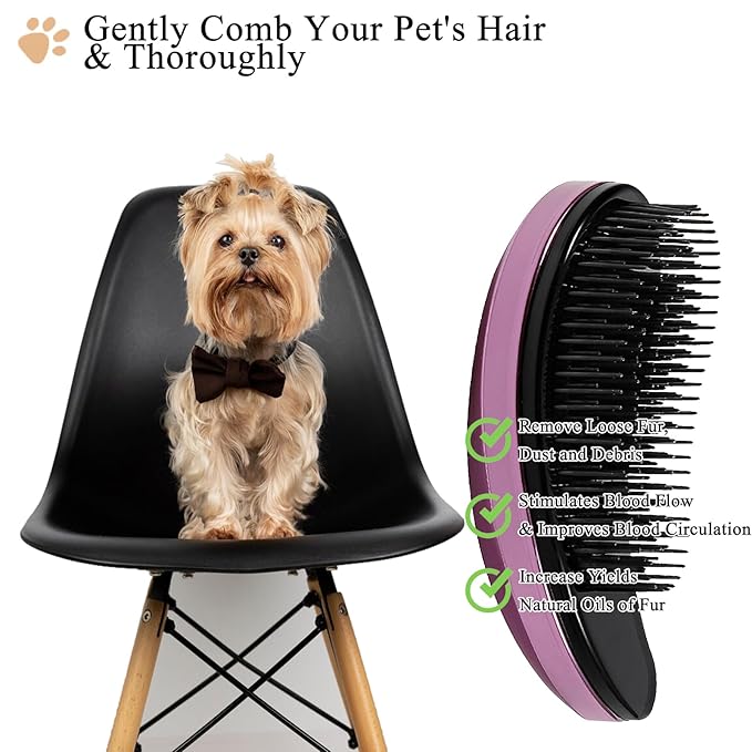 Small Dog Brush, Soft Pet Grooming Brush for Shih Tzus, Yorkies, Maltipoos, Maltese, Puppy Massaging Hair Brush, Cat Brush, for Small Animals Rabbits of All Hair Types (Frosted Pink)