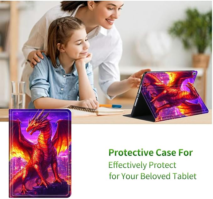Case for Samsung Galaxy Tab A7 10.4" 2022/2020 (T503/T509/T500/T505/T507) | Slim Leather Smart Cover with Multi-Angle Anti-Slip Stand [Auto Wake/Sleep] Shell for Women Men, Purple Red Dragon