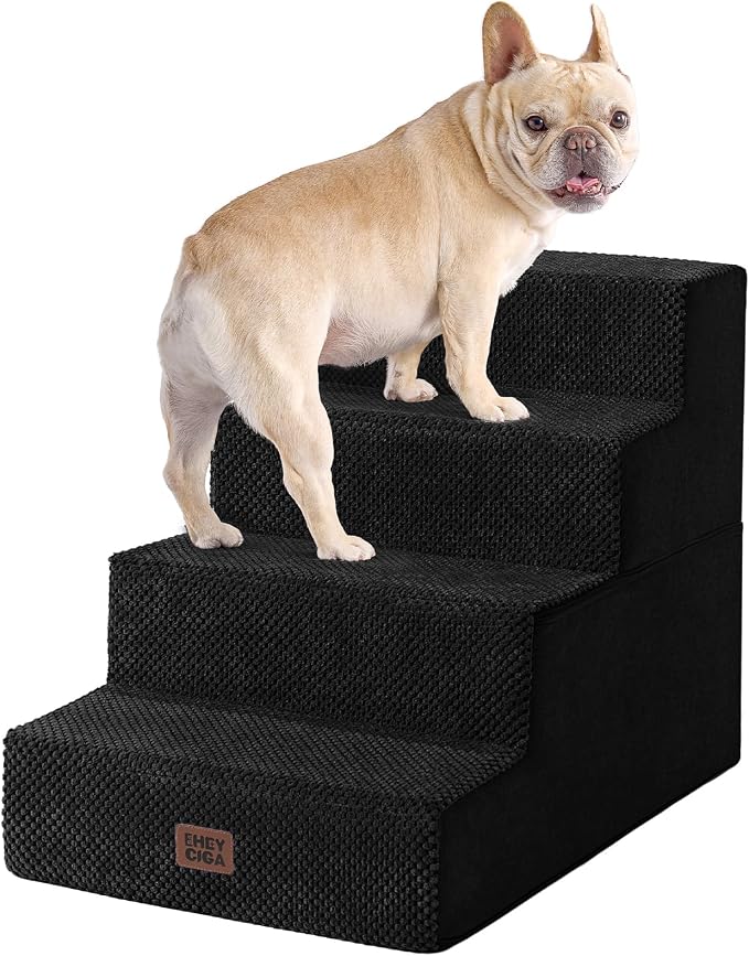EHEYCIGA Dog Stairs for Bed 18" H, 4-Step Extra Wide Dog Steps for High Bed, Pet Steps for Small Dogs and Cats, Non-Slip Balanced Pet Ramp Indoor, Black