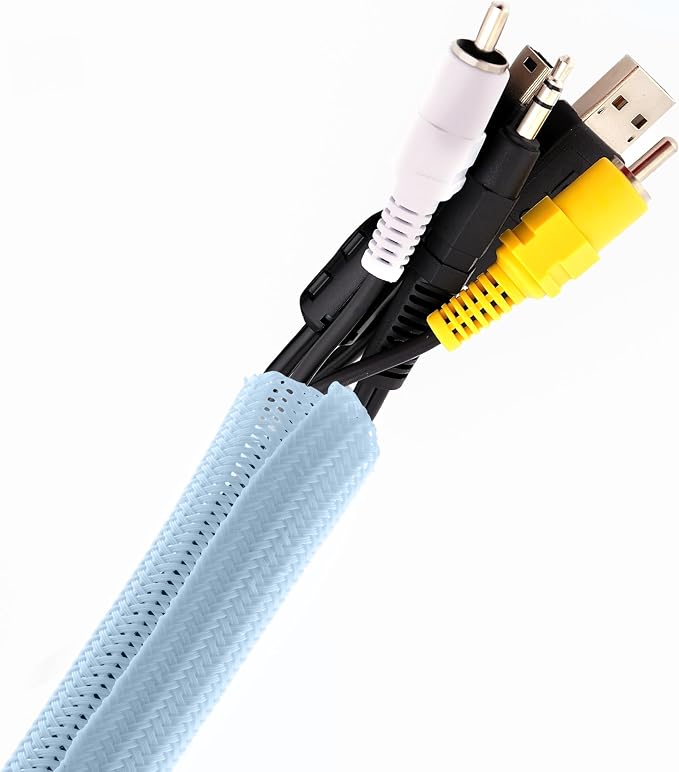 Pixio 10FT Tubing Cable Sleeve – Blue 1/2 inch Flexible Cable Management Sleeve for PC, Gaming, TV & Office, Wire Organizer for Desk Cable Cleanup