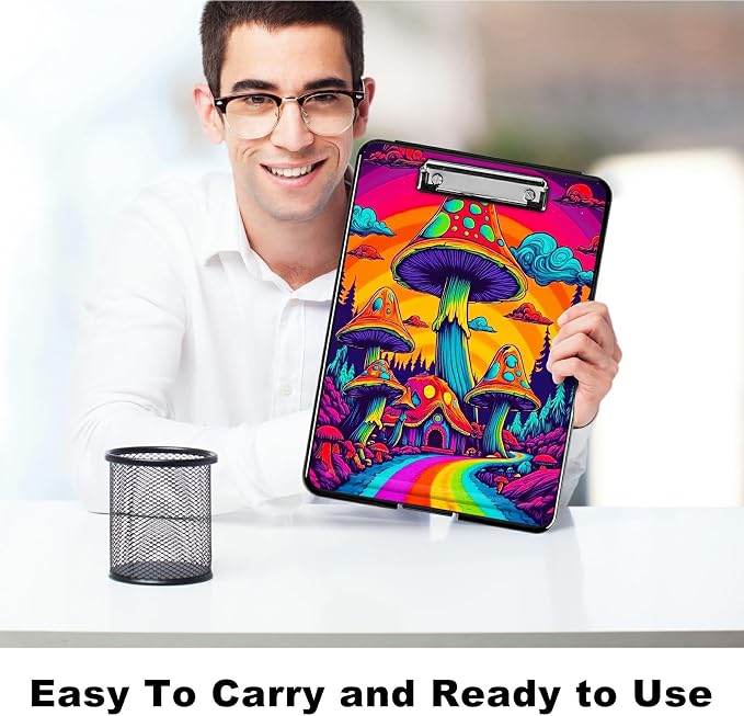 Rainbow Road Mushroom A4 Clipboard with Storage Pen Holder, Clipboards Organizer Nursing Clipboard Foldable File Folder Plastic Clipboard Folio Clip Board for Office Students Classroom