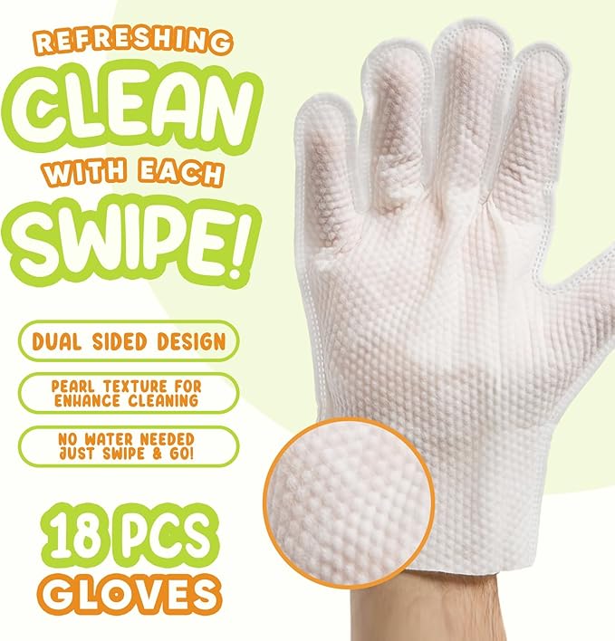 GoEcoVita Pet Deodorizing Glove Wipes for Dogs & Cats | Nourish & Clean Fur & Skin | Coconut Oil & Chamomile Rinse-Free Wipes | Bathing Glove Wipes for Daily Care | Natural, Hypoallergenic (18 Pack)