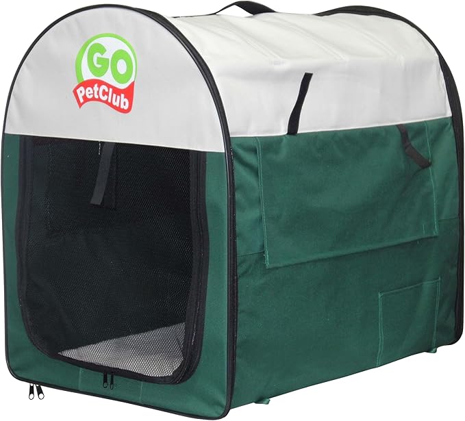 Go Pet Club 18" Rounded Top Soft Collapsible Dog Crate, Portable Pet Carrier, Thick Padded Pet Travel Crate for Indoor & Outdoor, Soft Sided Pet Foldable Kennel Cage with Durable Mesh Windows, Green