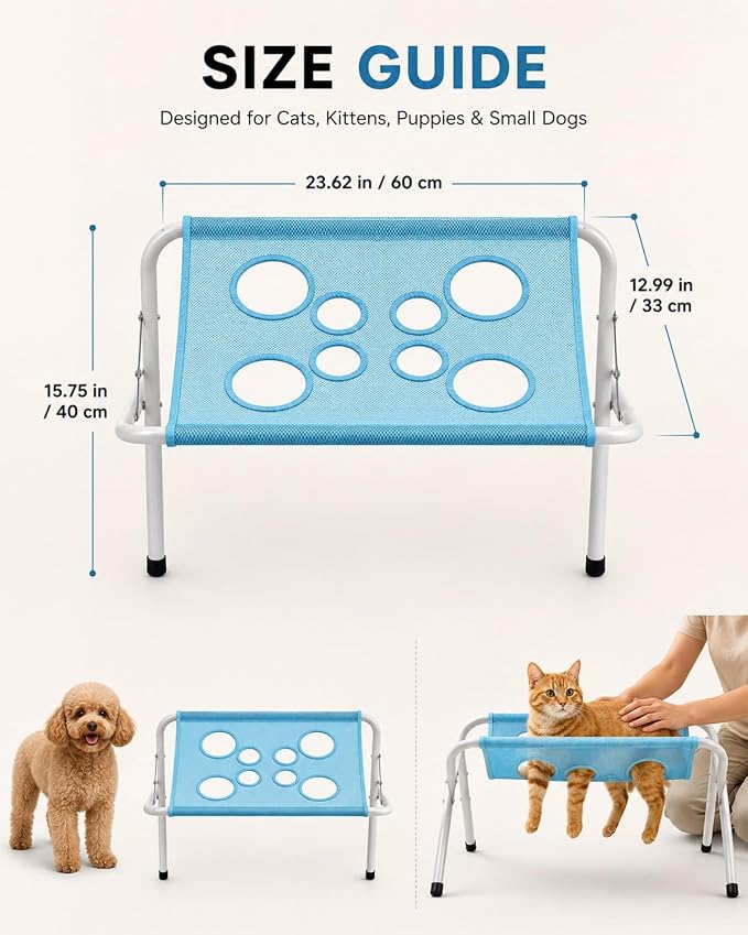 Cat Grooming Hammock,Foldable Pet Table For Dogs Home,Dog Bath Stand | Painted Iron Frame,Soft Breathable Sling,Secure Restraint,Portable Design,Small Breeds,Nail Care,Washing Support(Pink)