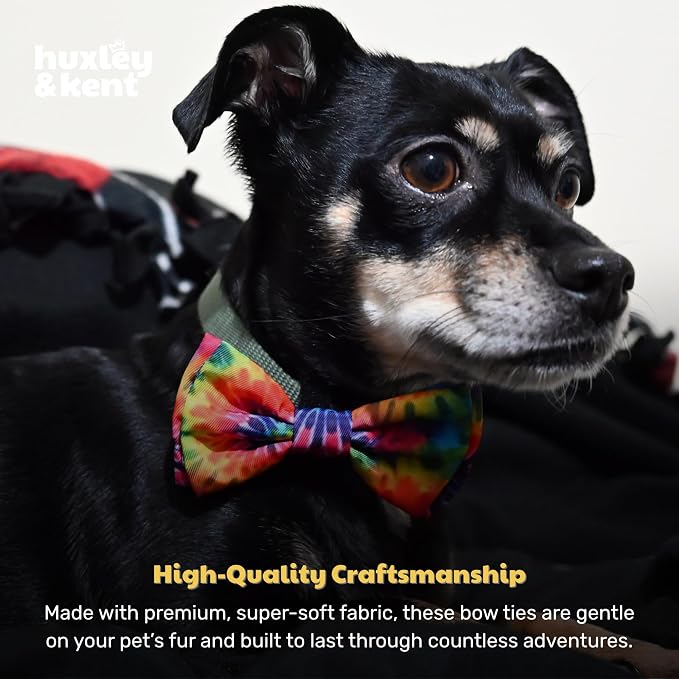 Huxley & Kent Pet Bow Tie for Dogs & Cats, Woodstock Tie Dye, Small/Medium | Hook & Loop Attaches to Any Collar, Soft Polyester, Lightweight & Machine Washable, Perfect for Holidays & Photos