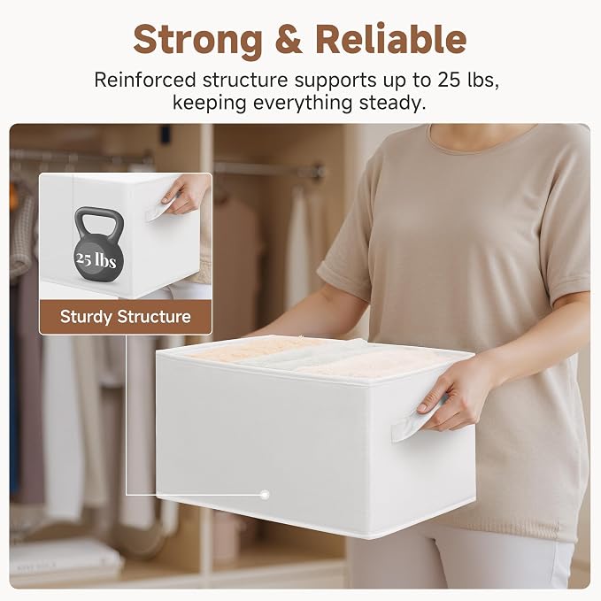 StorageWorks Closet Storage Bins, White, Large, 3-Pack | Collapsible Shelf Baskets, Storage Bins for Clothes, Closet Organization and Storage