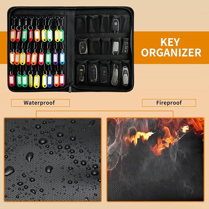 Sdstone Portable Zippered Key Case,Fireproof and Waterproof Key Organizer with 42 Key Hooks and Tags, Portable Key Binder,Key Storage for Real Estate Sales,Hotel Executives, Car Service