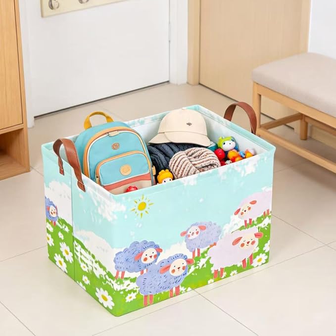 NTAOHAMPER Rectangular Storage Basket Empty,Storage Bin with Handles,Room Decor,Gift Basket,Book Box(Cute Sheep)