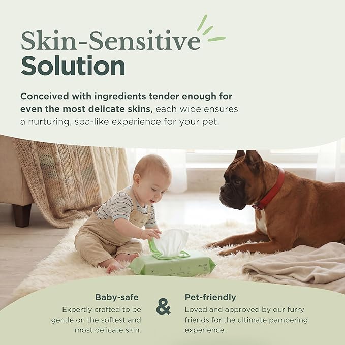 Nina Woof Dog Wipes – Fragrance-Free, Alcohol-Free, Hypoallergenic Pet Grooming Wipes with Aloe Vera, Biodegradable, for Dogs & Cats: Paws, Face, Ears & Butt – 2-Pack (140 Count)