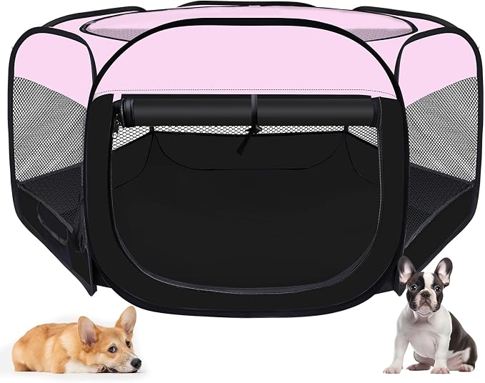 Puppy Play Pen for Indoors,Dog Play Pen,Kitten Cat Playpen,Cat Cage(Pink,S) | Portable Dog Playpen, Puppy Dog Cat Play Pen for Indoors Kitten Playpen, Collapsible Small Cats Crate Cage for Small Dogs