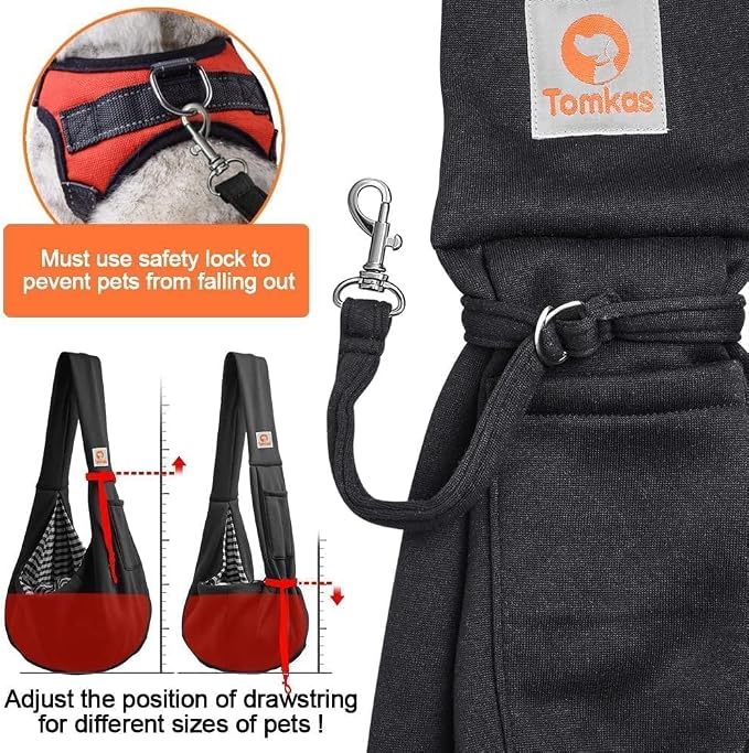 Tomkas Small Dog Sling Carrier - Classic Pocket & Classic Strap - Wrap Carrier - for 3-10 lbs Pets(Black)