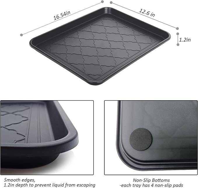 Small Boot Tray for Entryway Indoor, 2 Pack Wet Shoe Matt Tray for Floor Protection,Plastic Boot Mat w/Lip, Wet Shoe Mats for Mudroom (16.54in*12.6in*1.2in)