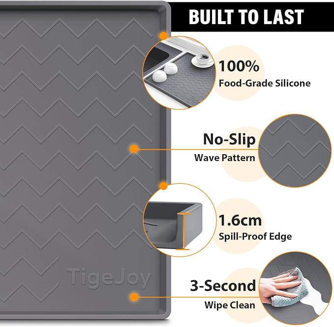 TigeJoy Under Sink Mats for Kitchen Waterproof 28" x 22", Cabinet Liner | Leak-Proof Silicone Mat Sink Protector, Kitchen Essentials Organizer and Storage,Boot or Shoe Tray, Pet Feeding Mat