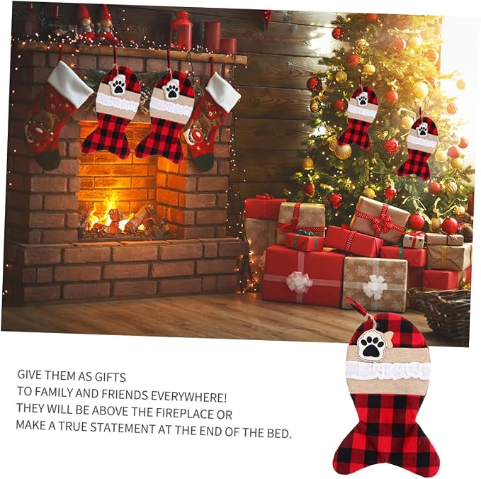 NULYLU 1pc Christmas Pet Sock Bag and Plaid Design Cute Candy Pouch for Holiday Storage and Decorations for Filling and Stocking Stuffers