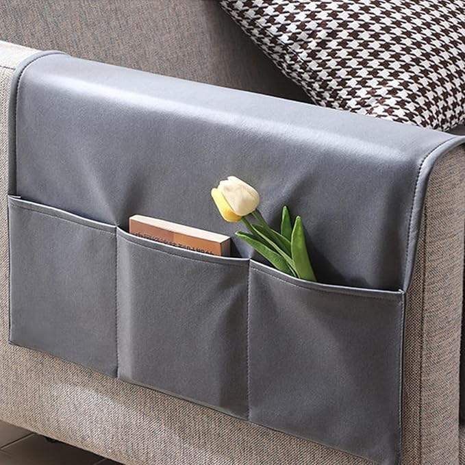 Sofa Armrest Cover with Pockets Set of 2 Furniture Protector Slip Technical Fabric Non Slip Recliner Organizer Remote Holder Caddy Accessories for Living Room Bedroom Kitchen Home 24*43.3 Inch Gray