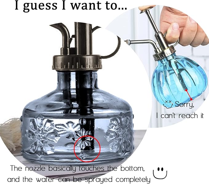 XXXFLOWER Glass Plant Mister Spray Bottle Grey 180ml/6 oz | Mini Watering Can Indoor Plants Indoor Plant Mister Succulent Watering Bottle Tall Vintage Style with Bronze Plastic Top Pum