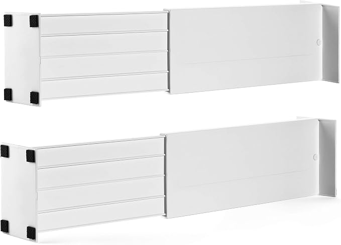 Dial Industries Dresser Drawer Organizer Dividers, Set of 2, 4.5" Deep | Slides apart to fit drawers of any length, Separates socks, underwear and small items, Great for bedroom or bathroom drawers