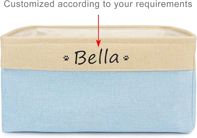 Personalized Dog Toy Storage Basket Bin Collapsible Customized Pet's Name Storage Box Organizer for Dog Toys、Dog Clothing、Dog Apparel & Accessories(Blue-S)