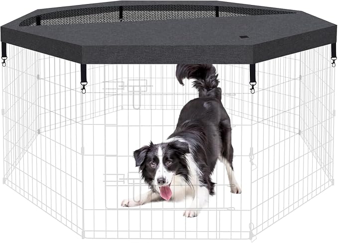 Peekaboo Dog Playpen Top Cover for 24-Inch 8-Panel Octagonal Pen, Black | 600D Oxford and breathable mesh top cover adds shade and an overhead barrier for indoor or outdoor pet play areas.