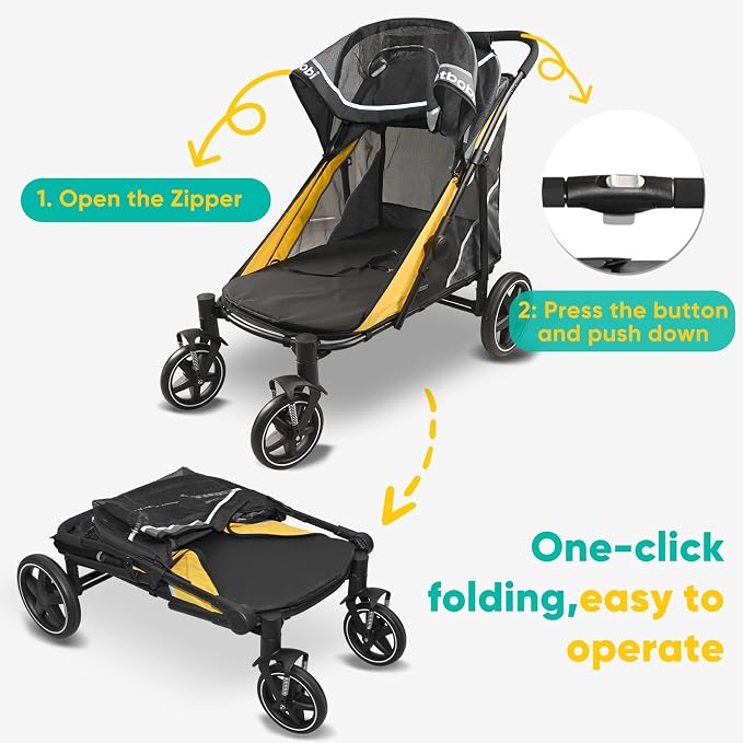 Petbobi Dog Stroller for Large Medium Dogs up to 80 lbs, Dual Entry | One-Hand Fold, One-Foot Brake, All Terrain 360 Swivel Front Wheel, Heavy Duty Air Mesh Wagon, Low Step-In for Senior Pets