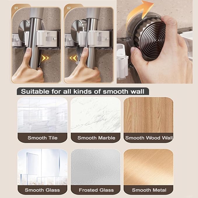 6PCS Broom Holder Mop Hanger Wall Mount, No Drill Suction Cup Mop and Broom Organizer with Hooks, Space Saving Adjustable Rack Removable Mop Clip for Bathroom, Kitchen, Garage, Laundry Room