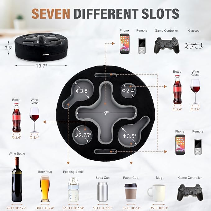 INNO STAGE Couch Cup Holder Pillow | Sofa Caddy Buddy Cupholder Organizer, for Bed Rv Tv Car Man Cave Boat Remote Snacks Drink, Gift for Couch Potato, Black