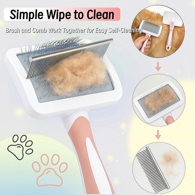 2pcs Slicker Brush for Dogs & Pet Comb Set, Professional Dog Grooming Brush for Goldendoodles, Poodles, Labradoodles, Dog Brush with Extra Long Pins to Effectively Remove Tangles, Knots and Mats