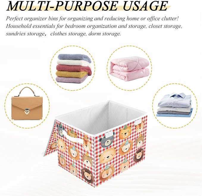 Zoo Lion Fabric Storage Bins with Lid Foldable Storage Boxes 40L Baskets | Decorative Storage Boxes, Dust-Proof Flip Top, Reinforced Handles, For Home & Bedroom, Clothes & Toy Box, Zoo Fabric Print