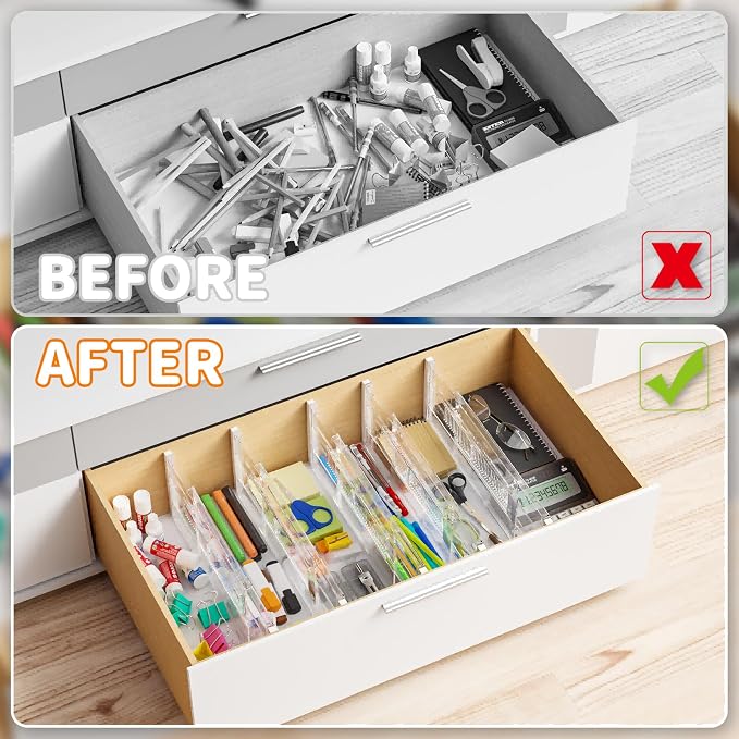 8 Pack 6 Inch Tall Acrylic Drawer Divider for Clothes-Expandable from 12.3-18''-Adjustable Dresser Deep Drawer Dividers for Baby Clothing,Underwear,Clear in Drawer Separators for Kitchen,Office