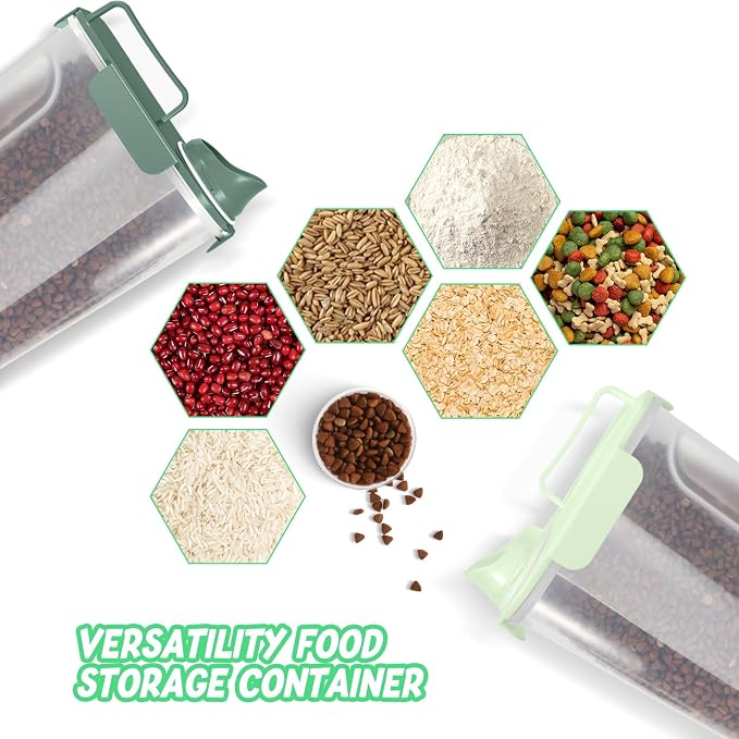 LEAWALK 5-7lbs Dog Cat Storage Container Portable with Upgraded Large Spout and Cup, Plastic Pet Food Dispenser for Small Animal Kibble, Bird Seed,Oatmeal, Rice,Flour, Brown Sugart-Green 2pack