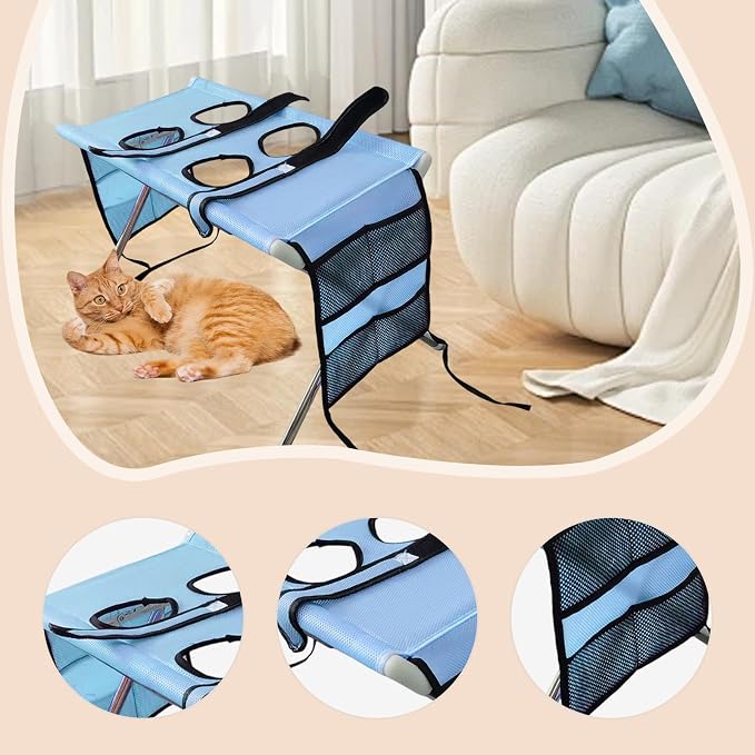 Fenteer Pet Grooming Table with Fix Straps Foldable Washing Station Grooming Stand Frame Animal Cleaning Accessories for Bathing Nail Trimming Suitable for, Blue
