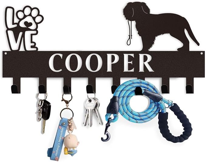 Dyoart Custom Dog Leash Holder for Wall with Name - Personalized Key Holder Wall Mount - Metal Dog Stuff Key Organizer Wall Decor - Dog Leash Hooks for Wall - Key Rack Gifts for Dog Lovers