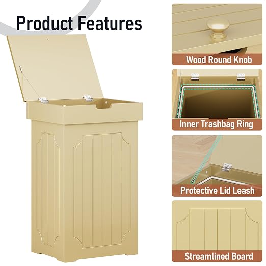 Function Home Trash Can Cabinet, 13 Gallon Kitchen Garbage Can, Wood Recycling Trash Bin, Freestanding Dog Proof Trash Can, Farmhouse Trash Cabinet with Lid for Home Kitchen Bathroom, Yellow