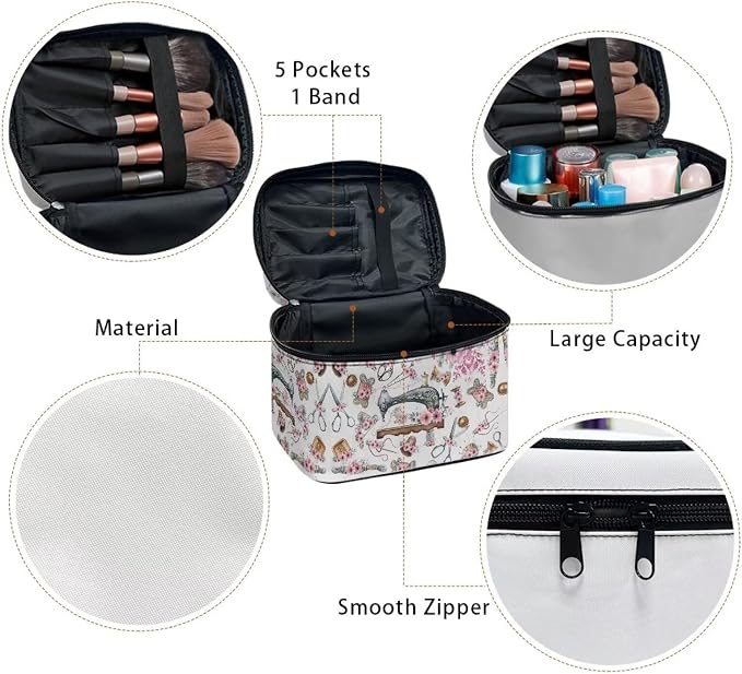 Cute Floral Travel Makeup Bag Womens Cosmetic Bag Lightweight Make Up Organizer Case,Large Wide-open Pouch for Women, Toiletries Accessories Brushes