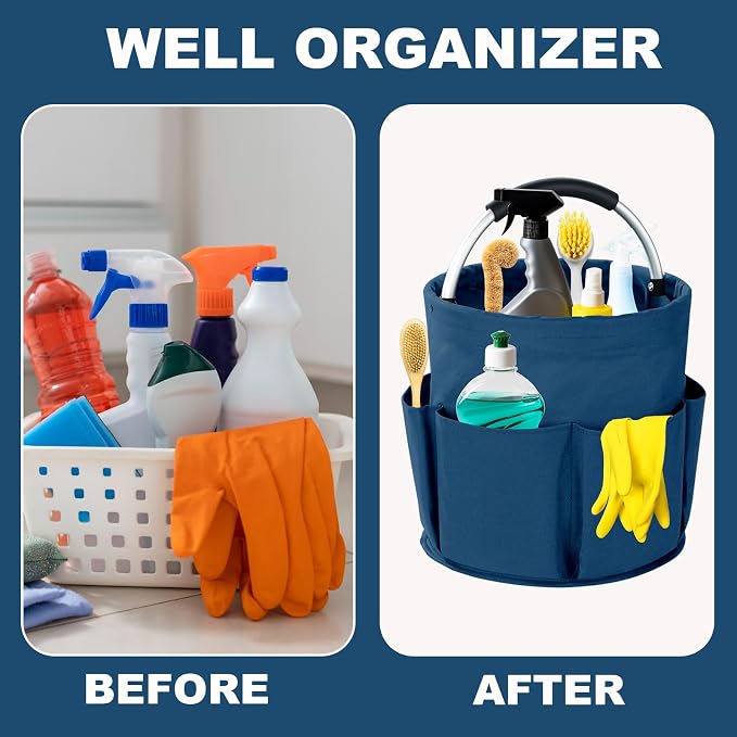 Cleaning Caddy with Handle, 17L Foldable Cleaning Supplies Organizer, Portable Storage Basket, Cleaning Supply Caddy, Multifunctional Cleaning Bucket Bag for Garden, Home, Kitchen (Blue)