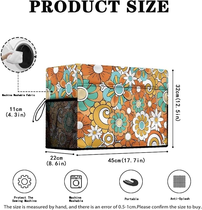 Hippie Flower Sewing Machine Cover with Storage Pockets,Dust & Pet Hair Protection,Fits Standard Singer, Brother and Janome Machines, Protecting & Decorating Your Sewing Space Mandala