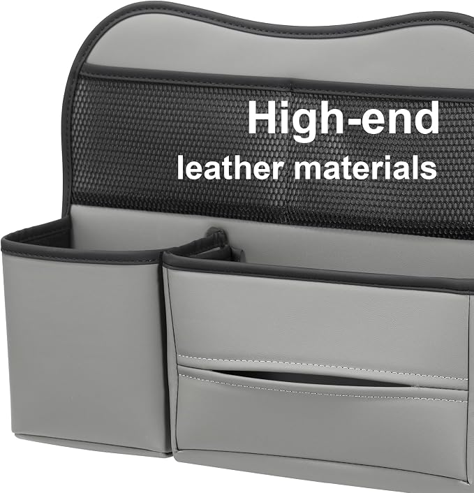 Multifunctional Car Seat Back Organizer with Large Tissue Box Holder, Large Water Bottle Storage, Phone Pouch for Road Trips (Gray)