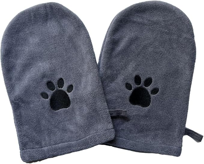 Penny & Niko Microfiber Pet Towel Mitts - Paw Cleaning and Drying Mitts/Gloves for Dogs and Cats (Gray, Large - 2 Pack)