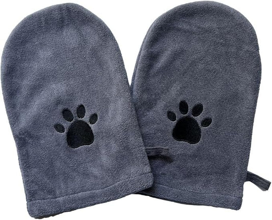 Penny & Niko Microfiber Pet Towel Mitts - Paw Cleaning and Drying Mitts/Gloves for Dogs and Cats (Gray, Large - 2 Pack)