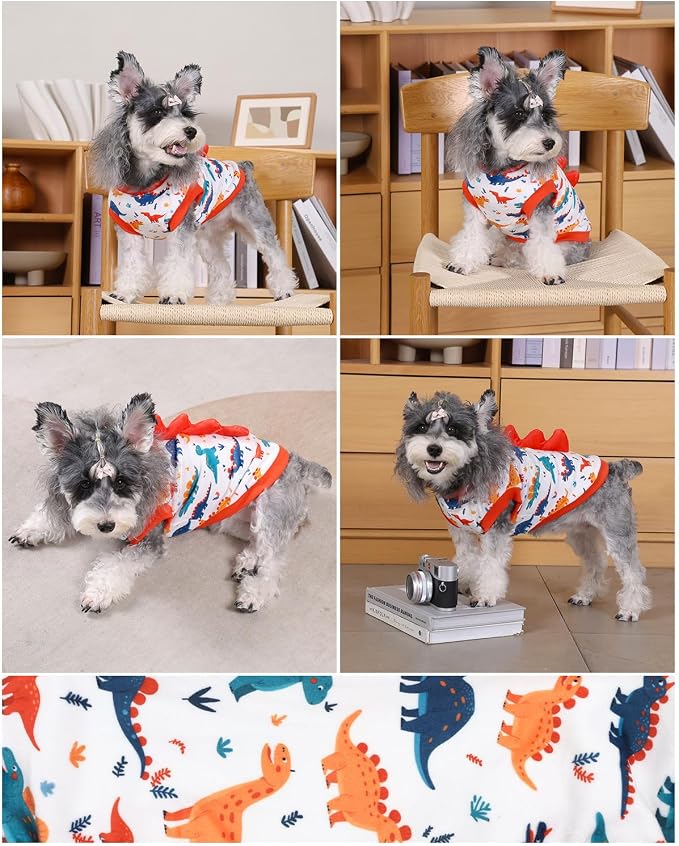 CuteBone Dinosaur Costume Dog Shirt, Stretchy Velvet T-Shirt Clothes for Medium Dogs, Soft & Breathable Pet Tee Outfit Frenchie Apparel for Daily Wear, Cozy Pullover Design Puppy Fashion COSBX02XL