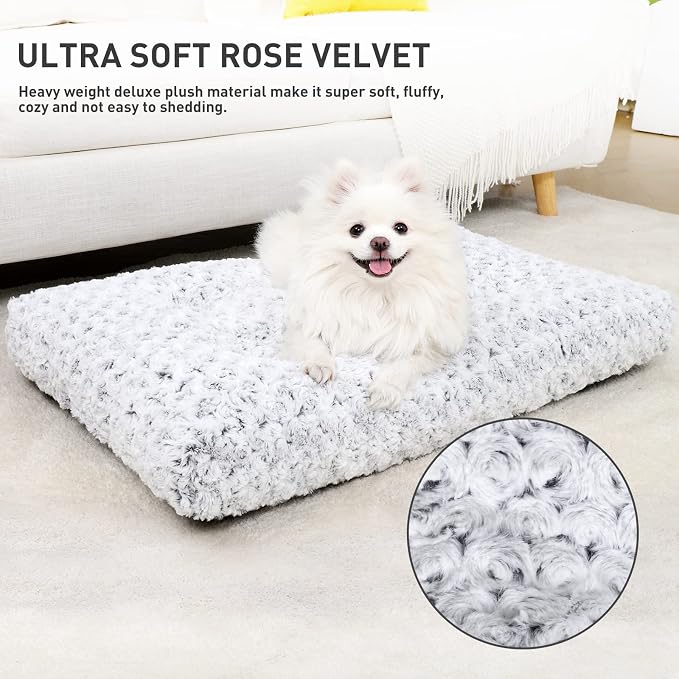 KSIIA Washable Dog Bed Small Dog Crate Bed Deluxe Plush Mat 23"x18" Gray | Deluxe Plush Comfy Kennel Pad, Anti-Slip Bottom,Deep Sleeping Mat for Small Dogs,Machine Washable for Easy Cleaning