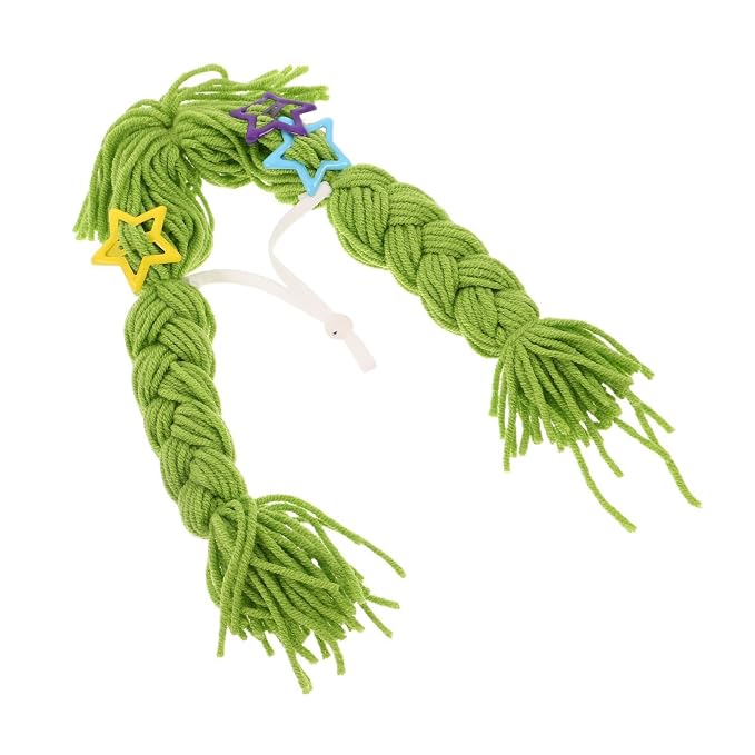 BETOOKY Reusable Green Yarn Cat Wig with Braided Pigtails, Lightweight and Nonirritating Pet Costume Wig Featuring Clip-on Fastener for Photoshoot and Holiday Celebrations