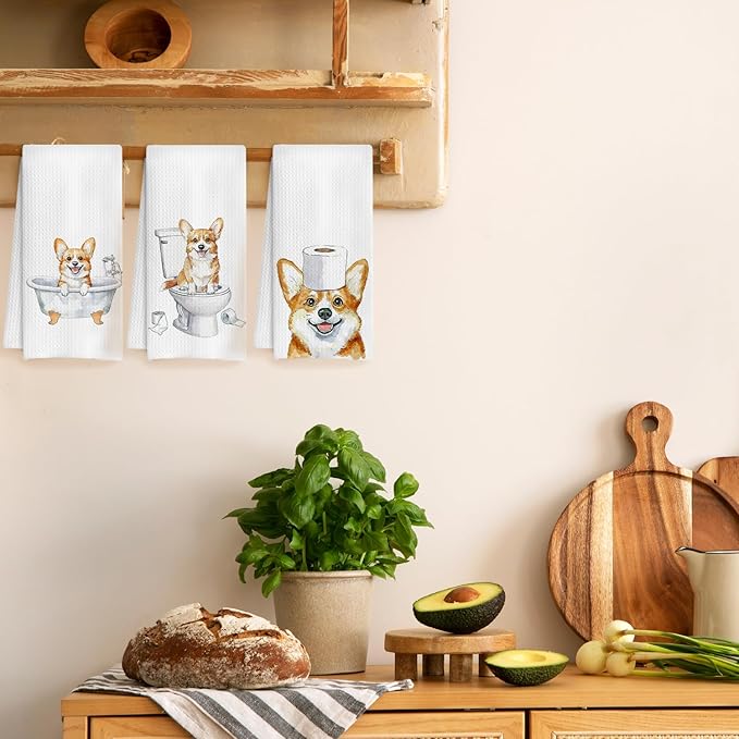 Funny Corgi Bathroom Hand Towels Set of 3, Corgi Decor Hand Towels for Bathroom, Corgi Gifts for Corgi Lovers Kids, Corgi Mom Gifts, Kids Bathroom Decor, Dog Bathroom Decor, 16x24 Inch