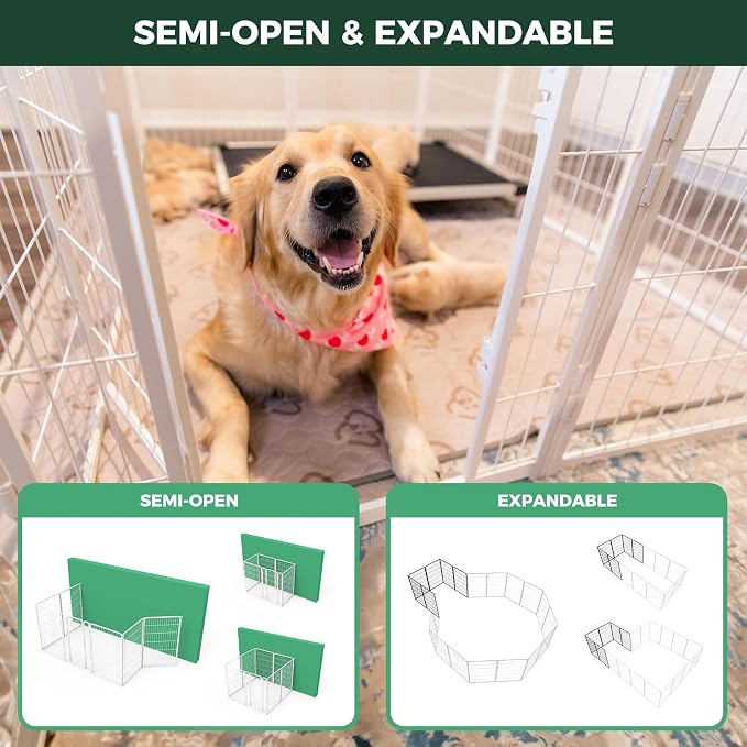 FXW Homeplus Indoor Dog Playpen, 24" H, 4 Panels, for Puppies & Small Dogs | Stress-free play, Heavy-duty, Semi-open design, Easy setup, Threshold-free gate, Expandable, Patented
