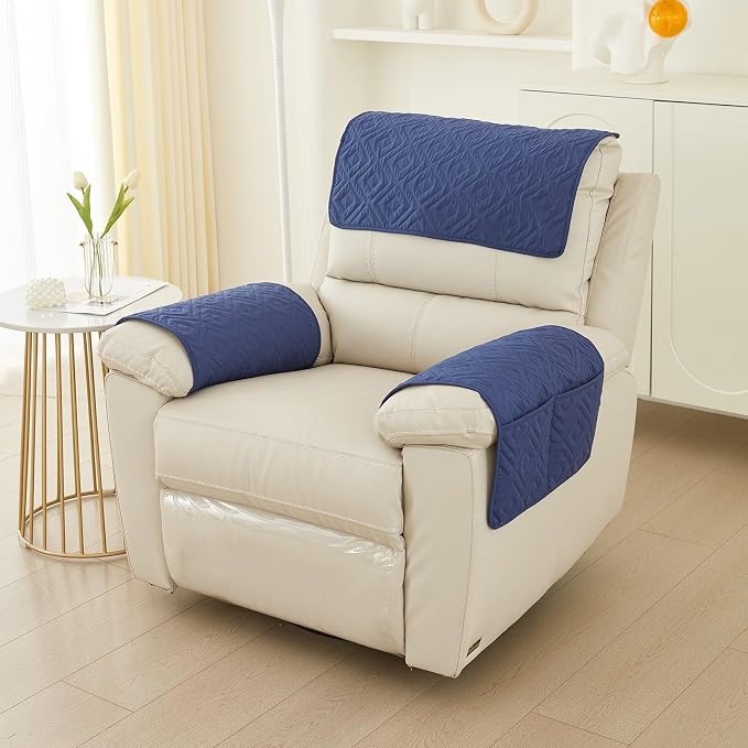 Armrest Covers Armchair Slipcover, Couch Arm Covers Recliner Covers with Storage Pockets Armrest Protector for Chair Sofa(Blue,1 Seat | 3 Piece Set)