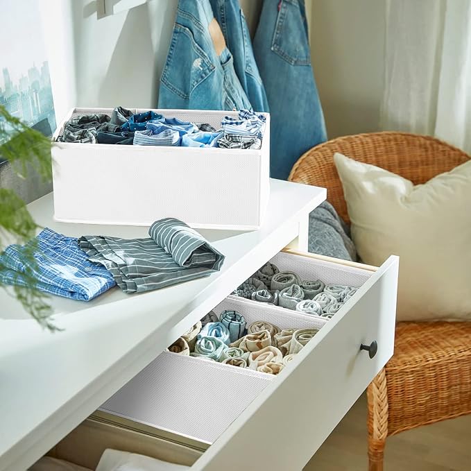 6 Pack Clothes Drawer Organizer, Fabric Foldable Closet Dresser Drawer Organizer for Clothing, Bra Sock Underwear Drawer Organizer for Nursery Dorm Bedroom Organization (6 Bins, White)