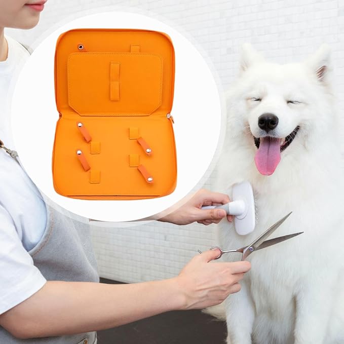 Pet Grooming Tool Storage Case Dog or Cat Grooming Supplies Dog Grooming Bag Portable PU Leather Storage Organizer Suitable for Professional Pet, Orange